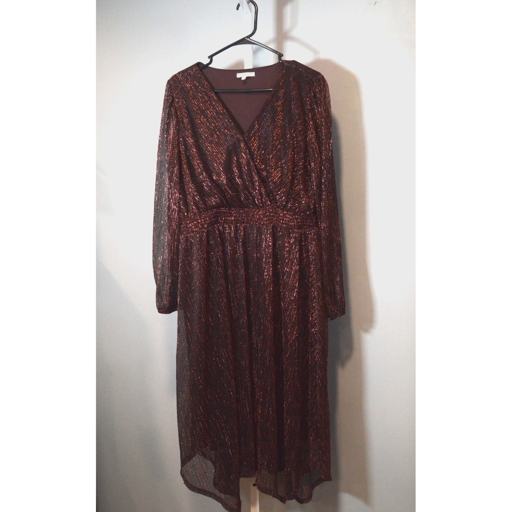 Maurice's Size XL Midi Dress Black w/Metallic Threads Handkerchief Hem Smocking